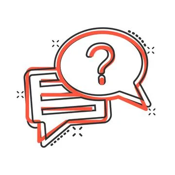 Question mark icon in comic style. Discussion speech bubble cartoon vector il Illustrazione stock