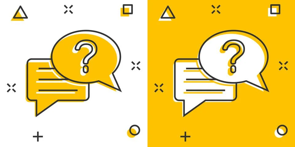 Question mark icon in comic style. Discussion speech bubble cartoon vector il Stock Illustration