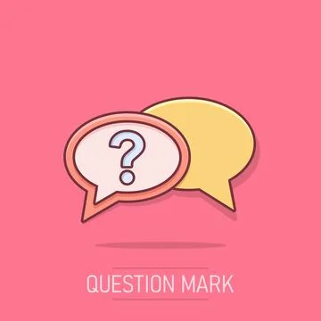 Question mark icon in comic style. Discussion speech bubble vector cartoon .. Stock Illustration