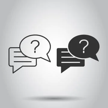 Question mark icon in flat style. Discussion speech bubble vector illustratio Illustrazione stock