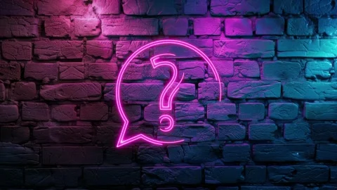 Question mark Icon neon icon on brick wall background Stock Footage 276209140
