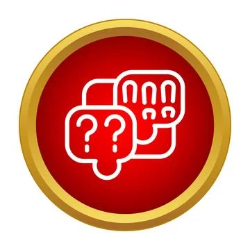 Question mark icon in red circular button with gold border Stock Illustration