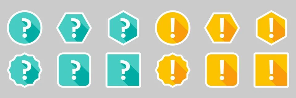 Question mark Icon Set, FAQ sign, Help symbol. Exclamation mark Icon Set, Att Stock Illustration