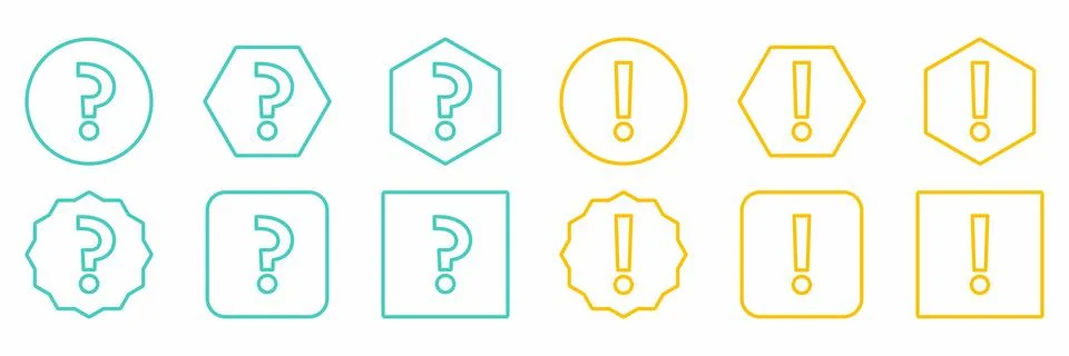 Question mark Icon Set, FAQ sign, Help symbol. Exclamation mark Icon Set, Att Stock Illustration