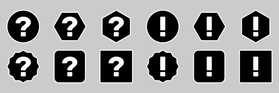 Question mark Icon Set, FAQ sign, Help symbol. Exclamation mark Icon Set, Att Stock Illustration