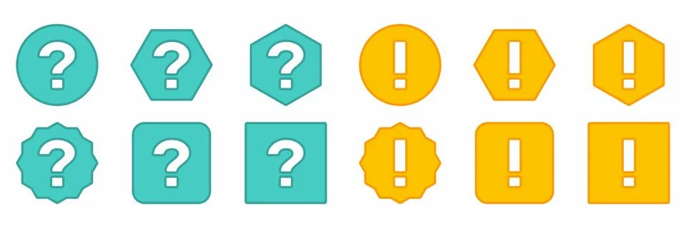 Question mark Icon Set, FAQ sign, Help symbol. Exclamation mark Icon Set, Att Stock Illustration