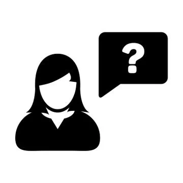 Question mark icon vector female person profile avatar with speech bubble symbol Illustrazione stock