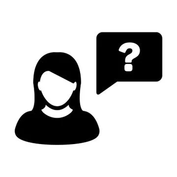 Question mark icon vector female person profile avatar with speech bubble symbol Illustrazione stock