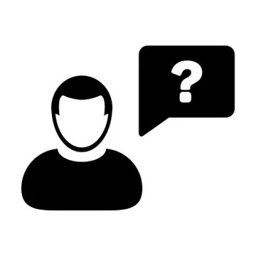 Question mark icon vector male person profile avatar with speech bubble symbol Stock Illustration