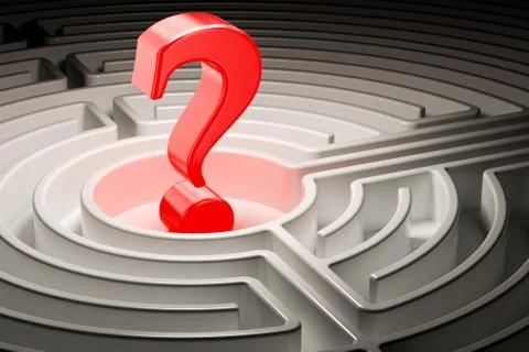 Question mark inside labyrinth maze, 3D rendering Stock Illustration