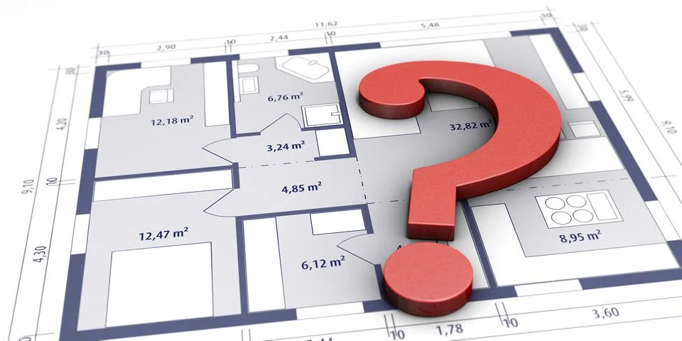 Question mark lies on construction drawing. Symbolic image on the subject of Stock Illustration