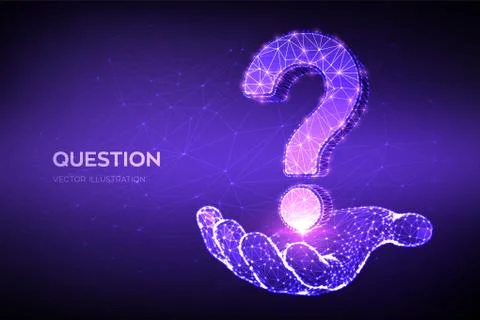 Question mark. Low poly abstract Question sign in hand. Ask symbol. Help supp Stock Illustration