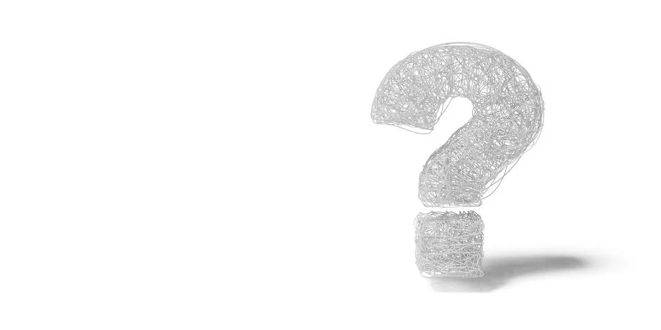 Question mark made from tangled strings standing on white background, idea,.. Stock Illustration