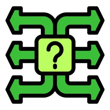 Question mark making decision with multiple green arrows Stock Illustration
