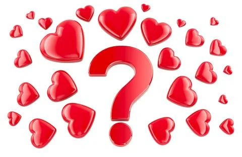 Question mark with many red hearts, 3D rendering 스톡 일러스트