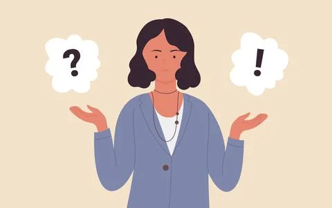 Question mark, mind choice with young thinking business woman Stock Illustration