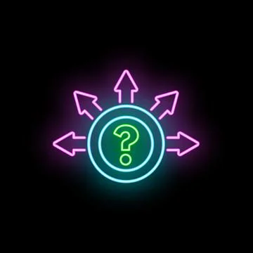 Question mark with multiple neon arrows pointing in different directions Stock Illustration