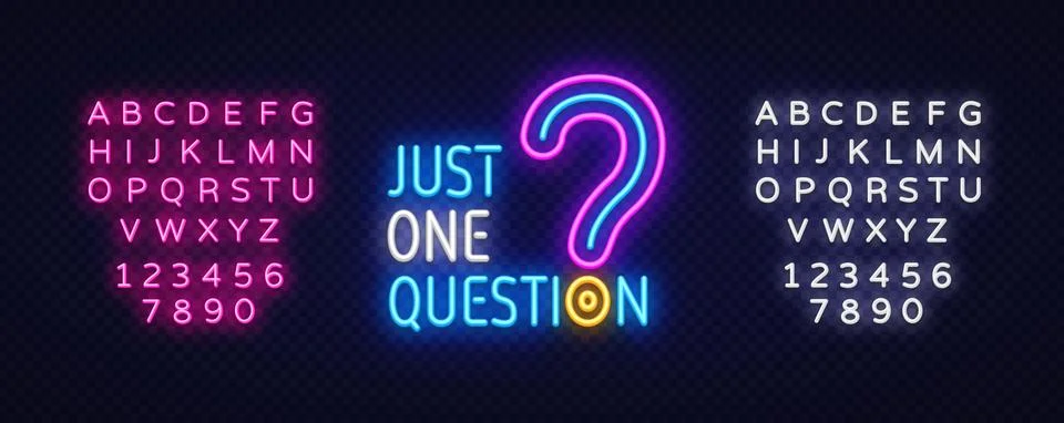 Question mark neon concept with phrase. Vector artwork showing JUST ONE QUESTION Stock Illustration