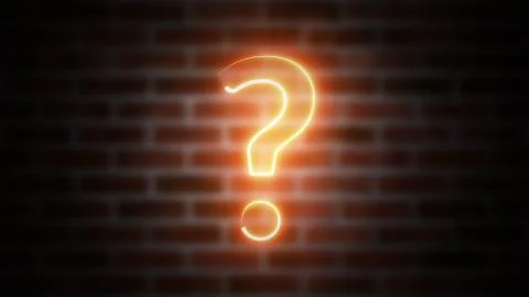 Question mark neon sign on a background of brickwork, computer generated. 3d Stock Illustration