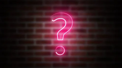 Question mark neon sign on a background of brickwork, computer generated. 3d Stock Illustration
