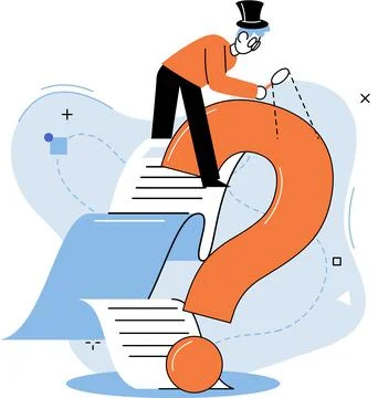 Question mark, obtaining information of interest. FAQ help. Problem and solution Illustrazione stock