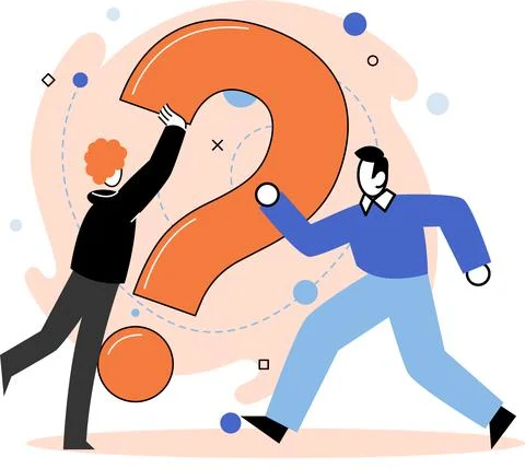 Question mark, obtaining information of interest. FAQ help. Problem and solution Stock Illustration