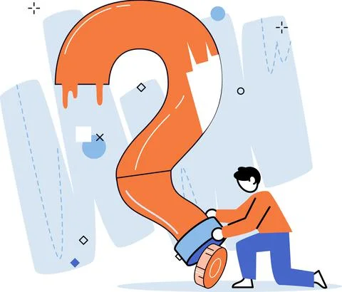 Question mark, obtaining information of interest. FAQ help. Problem and solution Stock Illustration