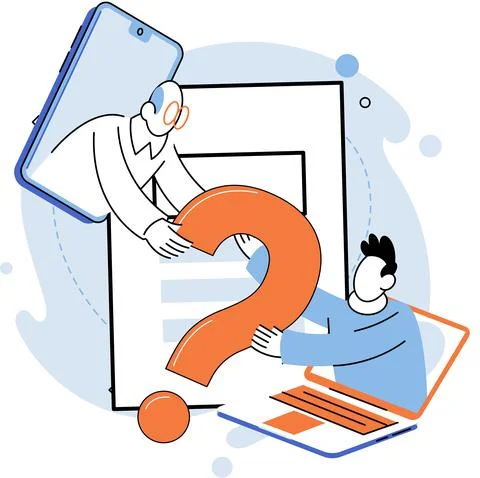 Question mark, obtaining information of interest. FAQ help. Problem and solution Stock Illustration