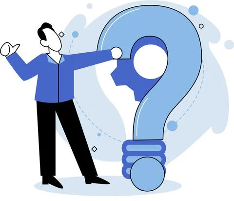 Question mark, obtaining information of interest. FAQ help. Problem and solution Illustrazione stock