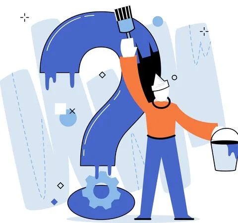 Question mark, obtaining information of interest. FAQ help. Problem and solution Stock Illustration