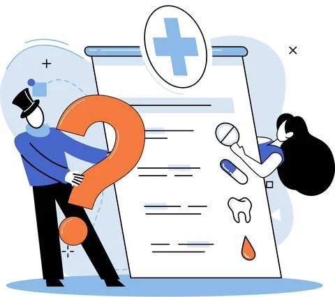 Question mark, obtaining information of interest. FAQ help. Problem and solution Illustrazione stock