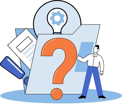 Question mark, obtaining information of interest. FAQ help. Problem and solution Stock Illustration