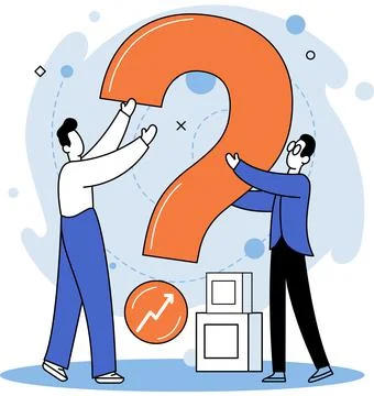 Question mark, obtaining information of interest. FAQ help. Problem and solution Illustrazione stock