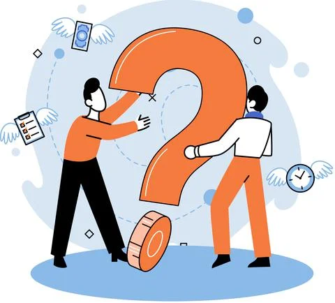 Question mark, obtaining information of interest. FAQ help. Problem and solution Stock Illustration
