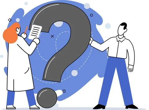 Question mark, obtaining information of interest. FAQ help. Problem and solution Stock Illustration