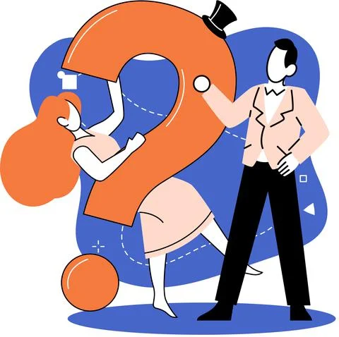 Question mark, obtaining information of interest. FAQ help. Problem and solution Stock Illustration