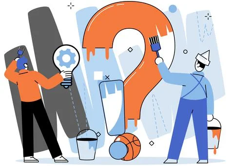 Question mark, obtaining information of interest. FAQ help. Problem and solution Stock Illustration