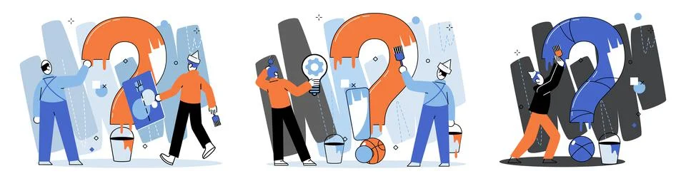 Question mark, obtaining information of interest. FAQ help. Problem and solution 스톡 일러스트
