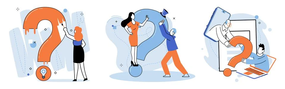 Question mark, obtaining information of interest. FAQ help. Problem and solution Stock Illustration