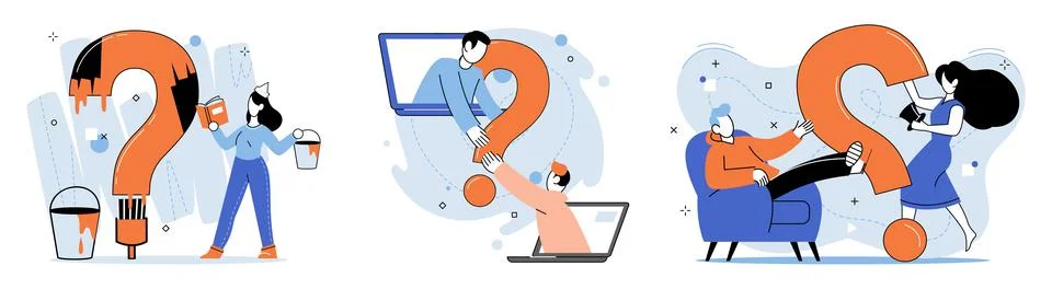 Question mark, obtaining information of interest. FAQ help. Problem and solution Stock Illustration