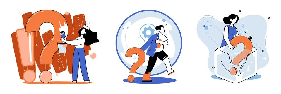 Question mark, obtaining information of interest. FAQ help. Problem and solution Stock Illustration