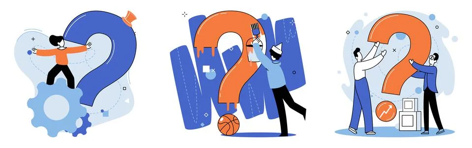 Question mark, obtaining information of interest. FAQ help. Problem and solution イラスト素材