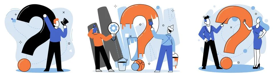 Question mark, obtaining information of interest. FAQ help. Problem and solution Stock Illustration