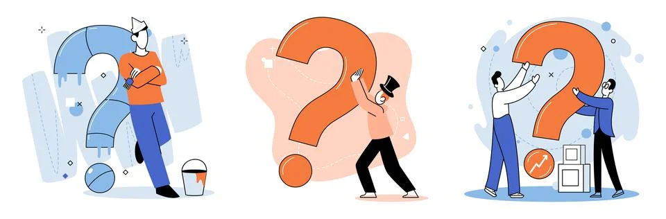 Question mark, obtaining information of interest. FAQ help. Problem and solution Stockillustratie