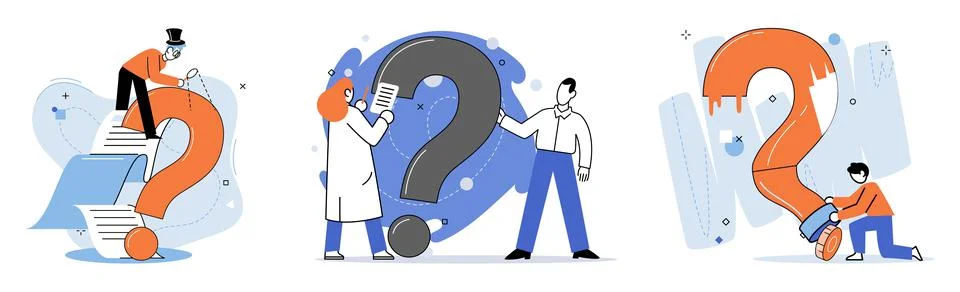 Question mark, obtaining information of interest. FAQ help. Problem and solution Stock Illustration