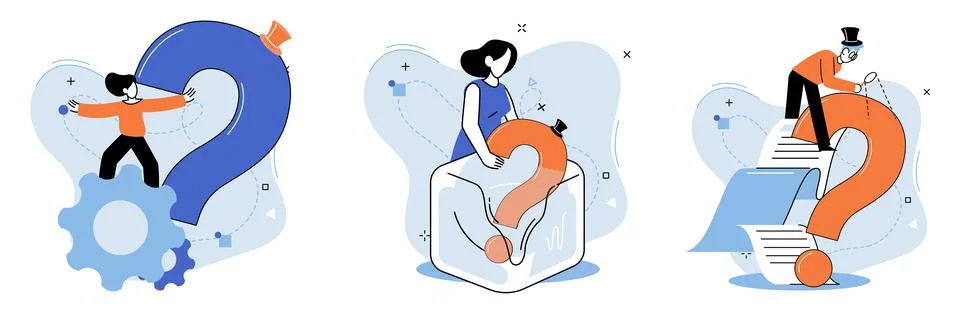 Question mark, obtaining information of interest. FAQ help. Problem and solution Stockillustratie