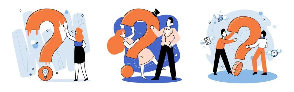Question mark, obtaining information of interest. FAQ help. Problem and solution Stock Illustration