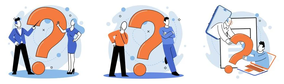 Question mark, obtaining information of interest. FAQ help. Problem and solution Stock Illustration