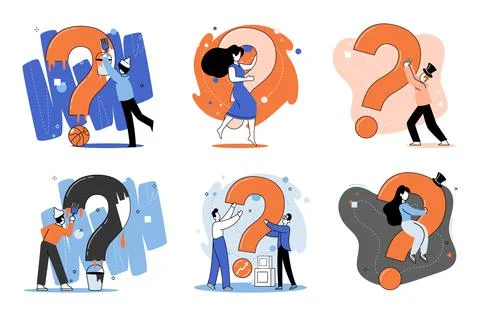 Question mark, obtaining information of interest. FAQ help. Problem and solution Stock Illustration