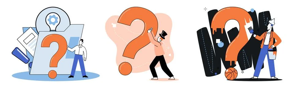 Question mark, obtaining information of interest. FAQ help. Problem and solution Stockillustratie